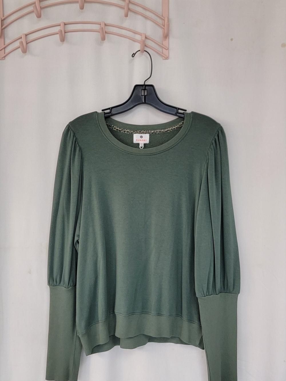 Sundry Olive Green Long Sleeve Puff-Sleeve Top